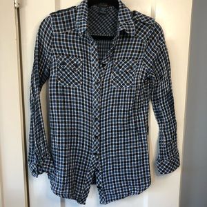 Black & Blue Plaid Button Up Blouse Size Medium